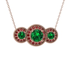 Yeşil kuvars ve garnet 925 ayar rose altın kaplama gümüş kolye (40 cm rose altın rolo zincir)