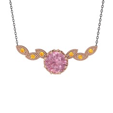 Lilja Kolye - Pembe kuvars ve sitrin 14 ayar rose altın kolye (40 cm gümüş rolo zincir) #1062sse