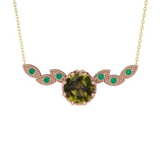 Lilja Kolye - Peridot ve kök zümrüt 8 ayar rose altın kolye (40 cm altın rolo zincir) #106d402