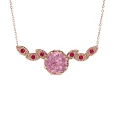 Lilja Kolye - Pembe kuvars ve rodolit garnet 18 ayar rose altın kolye (40 cm rose altın rolo zincir) #107mq8