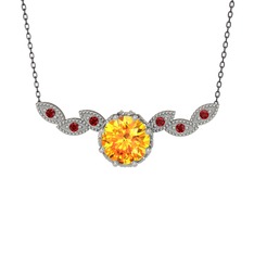 Sitrin ve garnet 8 ayar beyaz altın kolye (40 cm gümüş rolo zincir)