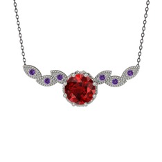 Lilja Kolye - Garnet ve ametist 8 ayar beyaz altın kolye (40 cm gümüş rolo zincir) #10fcblv