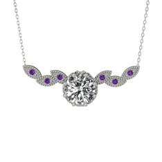 Lilja Kolye - Swarovski ve ametist 18 ayar beyaz altın kolye (40 cm gümüş rolo zincir) #11fni1h