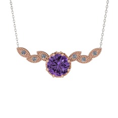 Ametist ve pırlanta 18 ayar rose altın kolye (0.12 karat, 40 cm beyaz altın rolo zincir)