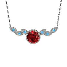Garnet ve akuamarin 925 ayar gümüş kolye (40 cm gümüş rolo zincir)
