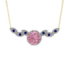 Pembe kuvars ve lab safir 18 ayar beyaz altın kolye (40 cm gümüş rolo zincir)
