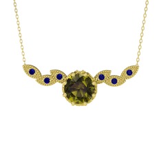 Peridot ve lab safir 8 ayar altın kolye (40 cm altın rolo zincir)