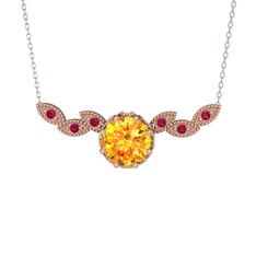 Sitrin ve rodolit garnet 925 ayar rose altın kaplama gümüş kolye (40 cm beyaz altın rolo zincir)