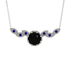 Lilja Kolye - Siyah zirkon ve lab safir 925 ayar gümüş kolye (40 cm beyaz altın rolo zincir) #12arx3q
