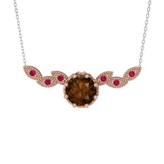 Lilja Kolye - Dumanlı kuvars ve rodolit garnet 925 ayar rose altın kaplama gümüş kolye (40 cm beyaz altın rolo zincir) #12cq8dq