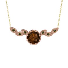 Lilja Kolye - Dumanlı kuvars ve peridot 14 ayar rose altın kolye (40 cm altın rolo zincir) #12gf12i
