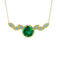 Lilja Kolye - Yeşil kuvars ve akuamarin 18 ayar altın kolye (40 cm altın rolo zincir) #12hyyoo