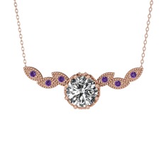 Lilja Kolye - Swarovski ve ametist 18 ayar rose altın kolye (40 cm rose altın rolo zincir) #12o3nnh