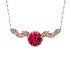 Lilja Kolye - Rodolit garnet ve beyaz zirkon 18 ayar rose altın kolye (40 cm rose altın rolo zincir) #12ovbg3