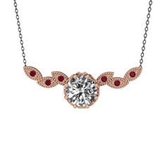 Lilja Kolye - Beyaz zirkon ve kök yakut 18 ayar rose altın kolye (40 cm gümüş rolo zincir) #12t85u0