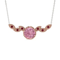 Lilja Kolye - Pembe kuvars ve kök yakut 14 ayar rose altın kolye (40 cm gümüş rolo zincir) #12uomgc