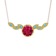 Lilja Kolye - Rodolit garnet ve akuamarin 18 ayar altın kolye (40 cm rose altın rolo zincir) #132w4gl