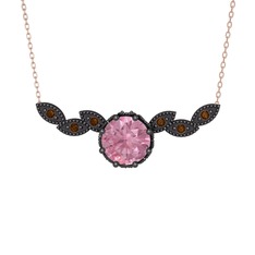 Lilja Kolye - Pembe kuvars ve dumanlı kuvars 925 ayar siyah rodyum kaplama gümüş kolye (40 cm rose altın rolo zincir) #134ps2d