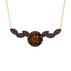 Lilja Kolye - Dumanlı kuvars ve garnet 925 ayar siyah rodyum kaplama gümüş kolye (40 cm altın rolo zincir) #13joy2a