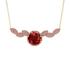 Lilja Kolye - Garnet ve pembe kuvars 18 ayar rose altın kolye (40 cm altın rolo zincir) #13sa1vq