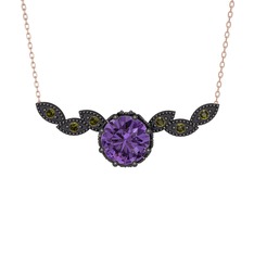 Lilja Kolye - Ametist ve peridot 925 ayar siyah rodyum kaplama gümüş kolye (40 cm rose altın rolo zincir) #146mrm7