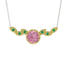 Lilja Kolye - Pembe kuvars ve kök zümrüt 14 ayar altın kolye (40 cm beyaz altın rolo zincir) #14fz4xu