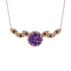 Lilja Kolye - Ametist ve peridot 8 ayar rose altın kolye (40 cm gümüş rolo zincir) #14nicg2