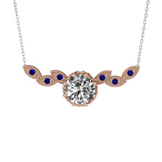 Lilja Kolye - Swarovski ve lab safir 14 ayar rose altın kolye (40 cm beyaz altın rolo zincir) #14pdhsd