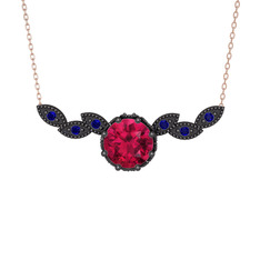 Lilja Kolye - Rodolit garnet ve lab safir 925 ayar siyah rodyum kaplama gümüş kolye (40 cm gümüş rolo zincir) #152ev0n