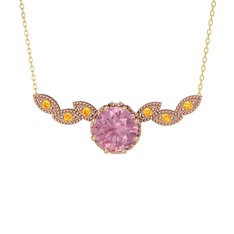 Lilja Kolye - Pembe kuvars ve sitrin 14 ayar rose altın kolye (40 cm altın rolo zincir) #1546lhi