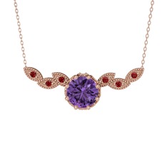 Ametist ve garnet 14 ayar rose altın kolye (40 cm rose altın rolo zincir)