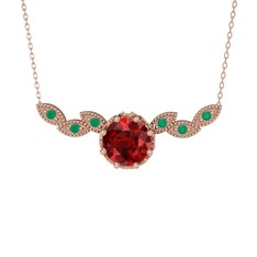 Lilja Kolye - Garnet ve kök zümrüt 18 ayar rose altın kolye (40 cm rose altın rolo zincir) #15hvkeu