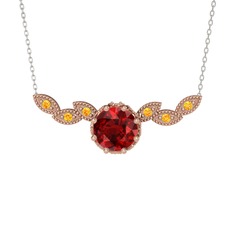 Garnet ve sitrin 18 ayar rose altın kolye (40 cm beyaz altın rolo zincir)
