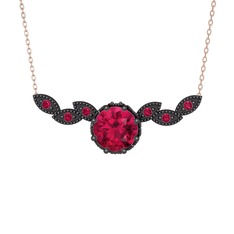 Lilja Kolye - Rodolit garnet 925 ayar siyah rodyum kaplama gümüş kolye (40 cm rose altın rolo zincir) #15w5oxl