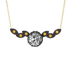 Lilja Kolye - Swarovski ve sitrin 925 ayar siyah rodyum kaplama gümüş kolye (40 cm gümüş rolo zincir) #15y771r