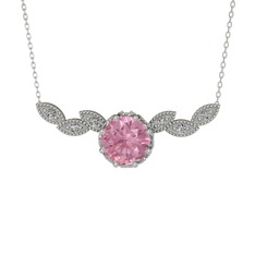 Lilja Kolye - Pembe kuvars ve beyaz zirkon 18 ayar beyaz altın kolye (40 cm beyaz altın rolo zincir) #15ztil