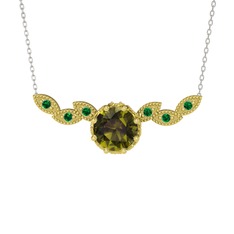 Peridot ve yeşil kuvars 8 ayar altın kolye (40 cm beyaz altın rolo zincir)