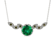 Yeşil kuvars ve peridot 18 ayar beyaz altın kolye (40 cm beyaz altın rolo zincir)