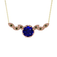 Lab safir ve peridot 18 ayar rose altın kolye (40 cm altın rolo zincir)