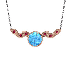 Lilja Kolye - Akuamarin ve rodolit garnet 14 ayar rose altın kolye (40 cm gümüş rolo zincir) #16f61d4
