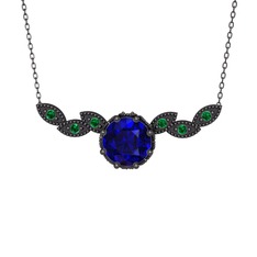 Lilja Kolye - Lab safir ve yeşil kuvars 925 ayar siyah rodyum kaplama gümüş kolye (40 cm gümüş rolo zincir) #16gjzfq