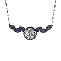Lilja Kolye - Beyaz zirkon ve ametist 925 ayar siyah rodyum kaplama gümüş kolye (40 cm gümüş rolo zincir) #16r0sw9
