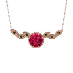 Lilja Kolye - Rodolit garnet ve peridot 14 ayar rose altın kolye (40 cm rose altın rolo zincir) #16smnj5