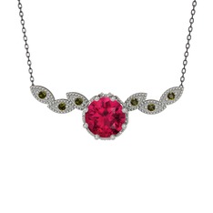 Rodolit garnet ve peridot 8 ayar beyaz altın kolye (40 cm gümüş rolo zincir)