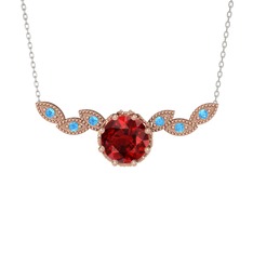 Garnet ve akuamarin 18 ayar rose altın kolye (40 cm beyaz altın rolo zincir)