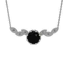 Lilja Kolye - Siyah zirkon ve pırlanta 14 ayar beyaz altın kolye (0.12 karat, 40 cm gümüş rolo zincir) #17j080