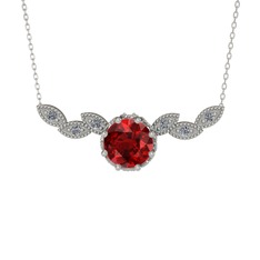 Lilja Kolye - Garnet ve pırlanta 18 ayar beyaz altın kolye (0.12 karat, 40 cm beyaz altın rolo zincir) #17o9hak