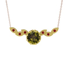 Peridot ve garnet 8 ayar altın kolye (40 cm rose altın rolo zincir)