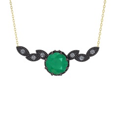 Lilja Kolye - Kök zümrüt ve pırlanta 925 ayar siyah rodyum kaplama gümüş kolye (0.12 karat, 40 cm gümüş rolo zincir) #186dr8h