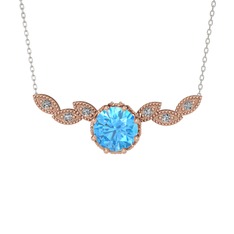 Lilja Kolye - Akuamarin ve swarovski 8 ayar rose altın kolye (40 cm gümüş rolo zincir) #18e2g22